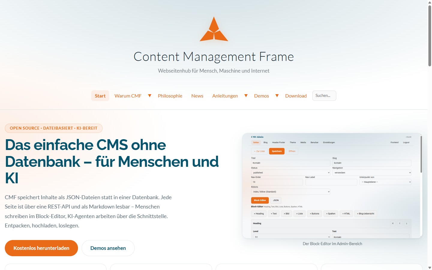 Startseite von cmf.brosemedien.de – helles Design mit Produkt-Hero